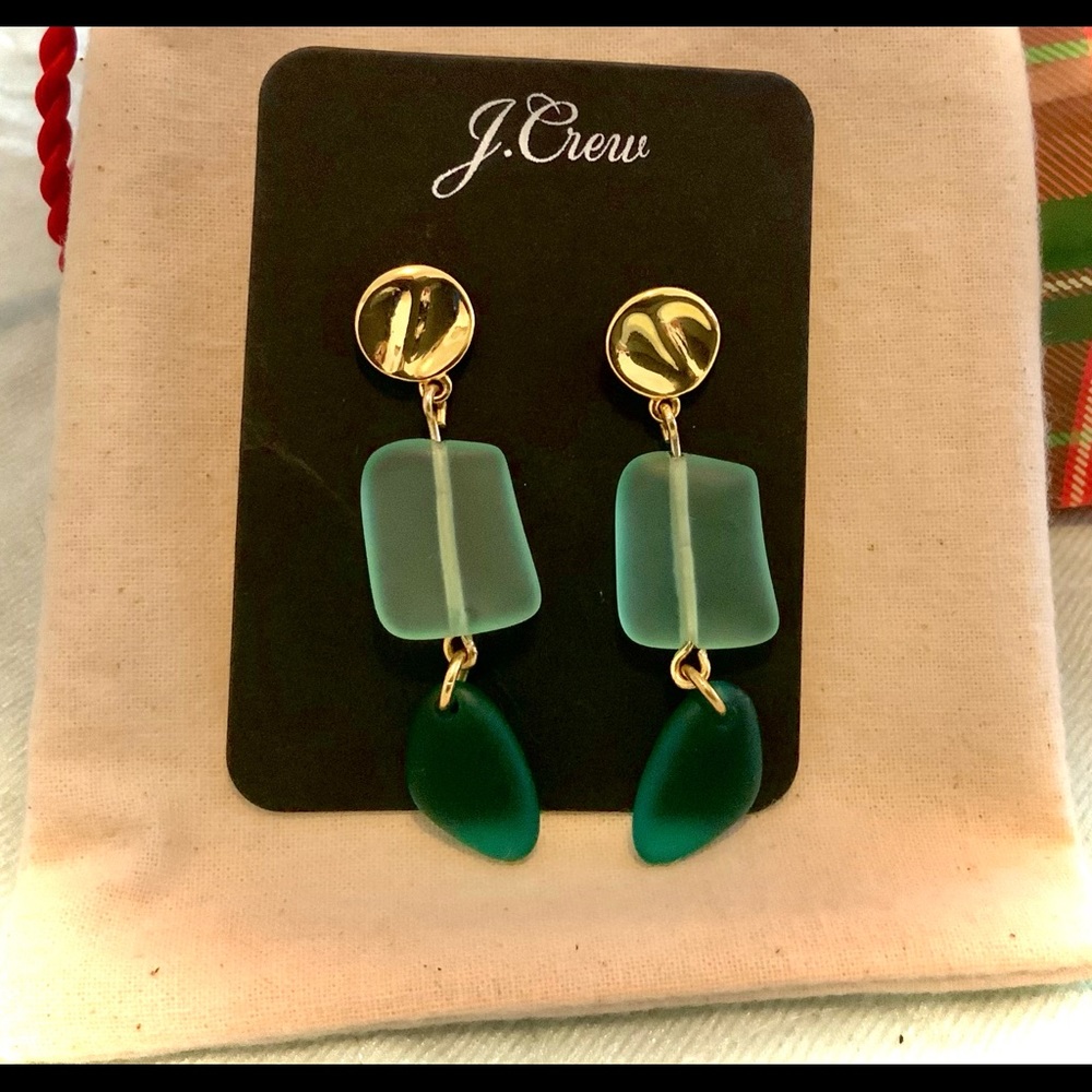 NWT J.Crew Frosty Sea Glass Drop Earrings Orchid Gold Plated